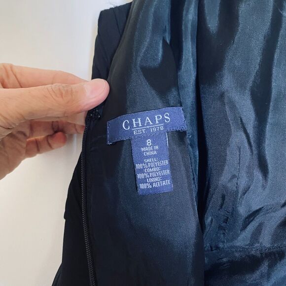 Chaps Midi A-line Dress 8 Black V-neck Draped Sleeveless Party Whimsygoth Fairy - Picture 8 of 8